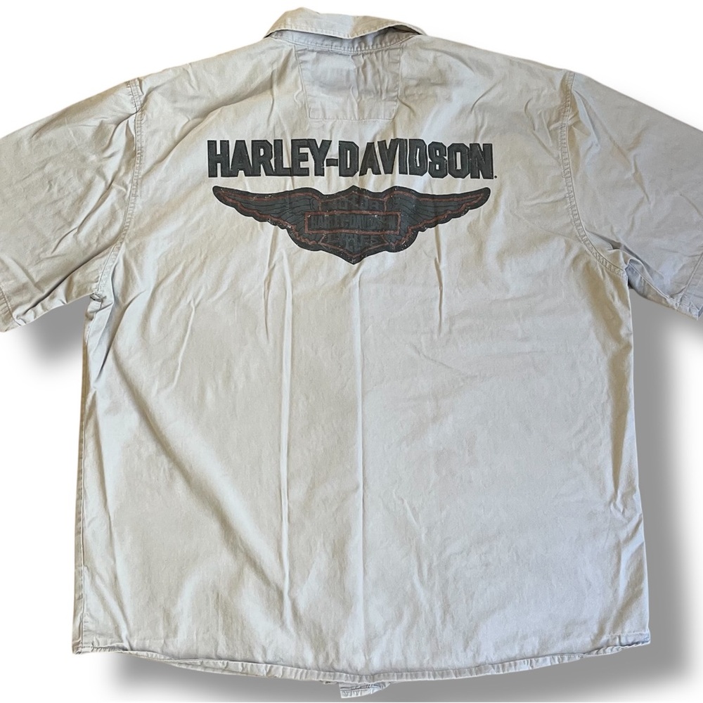 Vintage Harley Davidson Button‎ Down Pocket Big Logo Gray Graphic Mens Sz L 2010